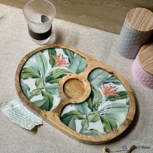Premium Mangowood Tropical Oval Chip-N-Dip Platter