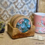 Premium Mangowood Coasters in Spring Serenade  – Set of 6 with Stand - Image 3