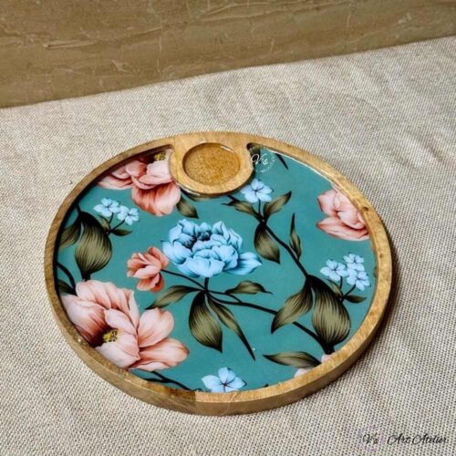 Premium Mangowood Spring Serenade Round Chip-N-Dip Platter