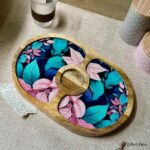 Premium Mangowood Tropical Bloom Oval Chip-N-Dip Platter