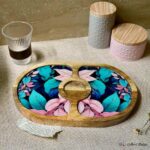 Premium Mangowood Tropical Bloom Oval Chip-N-Dip Platter - Image 2