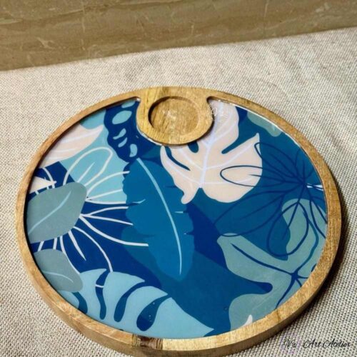 Premium Mangowood Tropical Breeze Round Chip-N-Dip Platter
