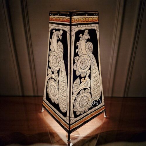 Hand Painted Black and White Peacock Table Top Lamp Single - 13 Inches