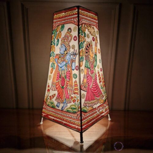 Hand Painted Radha-Krishna Table Top Lamp Single - 13 Inches