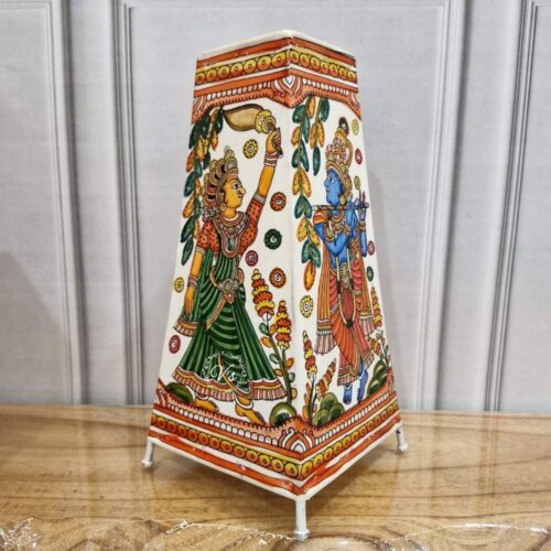 Hand Painted Radha-Krishna Table Top Lamp Single - 13 Inches