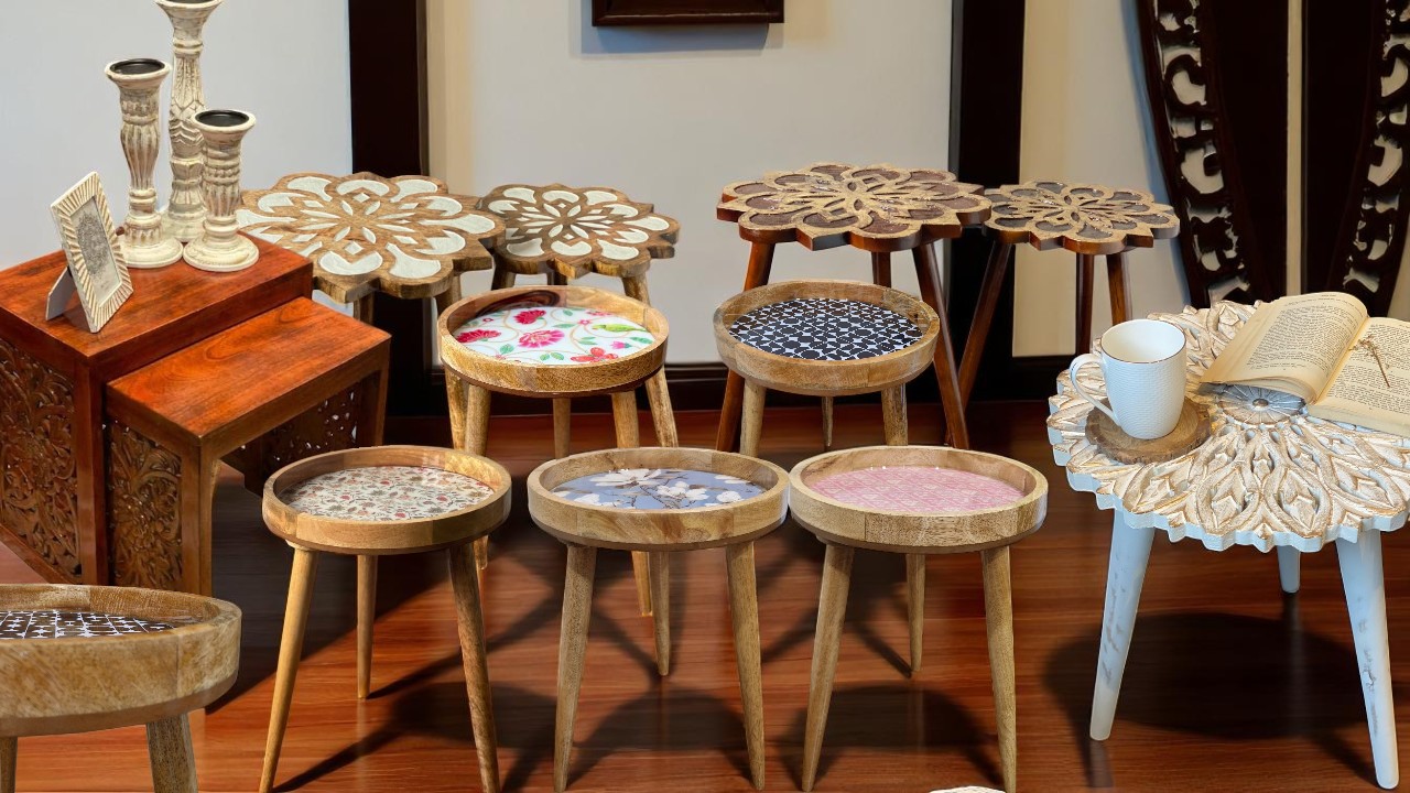 Wooden side tables for living room corner decor