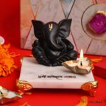Ganpati Bappa Morya Marble Chowki with Diya
