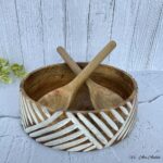 Handcrafted Harmony Wooden Bowl with Spoon and Fork – 10 Inches - Image 2