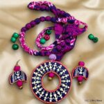 Hand Painted Blue and White Warli Pendant Earring Set