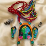 Hand Painted Boho Devi Pendant Earring Set