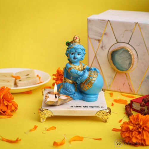 Jai Shree Krishna Marble Chowki with Diya