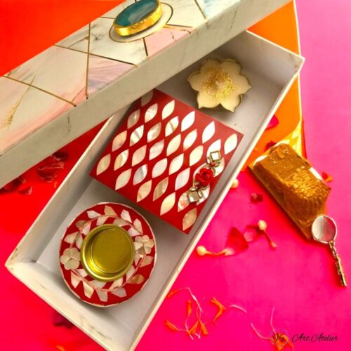 Mother of Pearl Chowki with Metal Votive Candle and Tealight Holder