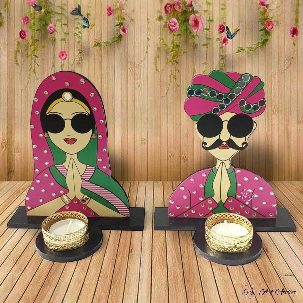 Rajasthani Couple Handcrafted Tealight Holder-3 Vs art atelier Rajasthani Couple Handcrafted Tealight Holder - Image 3