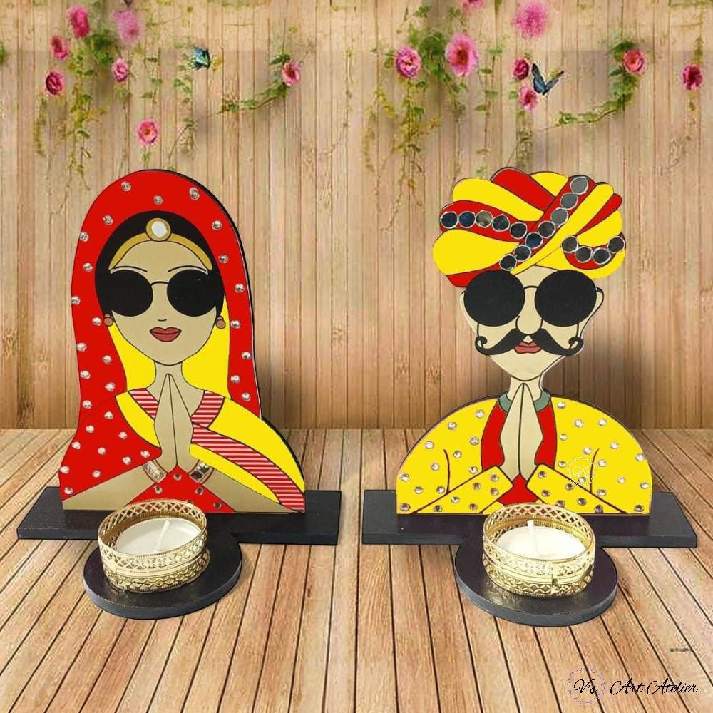 Rajasthani Couple Handcrafted Tealight Holder-5 Vs art atelier Rajasthani Couple Handcrafted Tealight Holder - Image 4