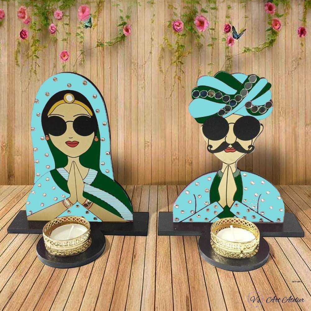 Rajasthani Couple Handcrafted Tealight Holder-6 Vs art atelier Rajasthani Couple Handcrafted Tealight Holder - Image 5