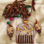 Hand Painted Tribal Birdie Pendant Earring Set