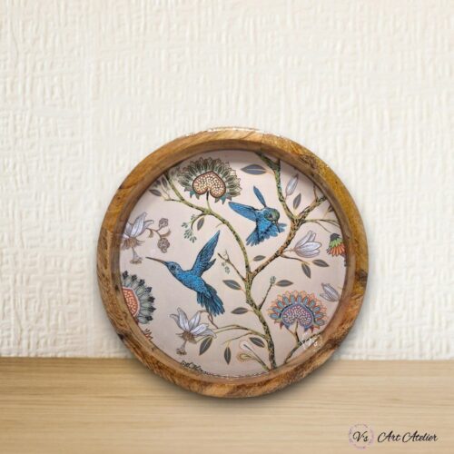 Mango Wood Vintage Floral Round Trays - 12 Inches