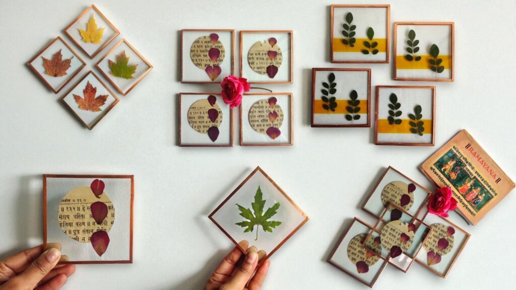 Decorative glass coasters with abstract patterns