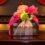 Wooden tray for hamper with bright festive colors