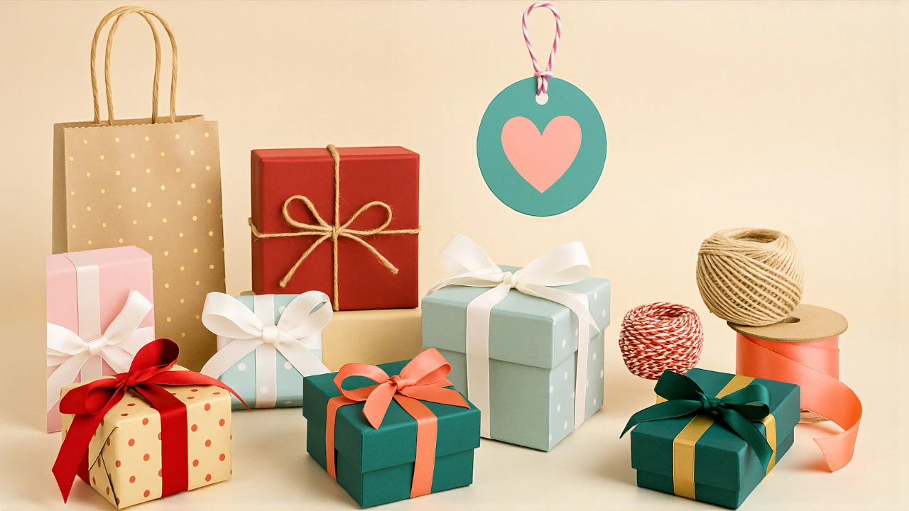 Elegant handmade gifts and gifts displayed on wooden table