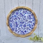 Blue Flower Mango Wood Scalloped Tray – 12 Inches