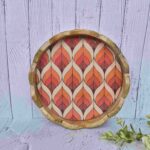 Orange Gold Leaves Mango Wood Scalloped Tray – 12 Inches
