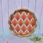 Orange Gold Leaves Mango Wood Scalloped Tray – 12 Inches