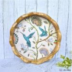 Vintage Floral Mangowood Scalloped Tray – 12 Inches