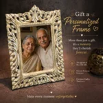 Handcarved Wooden Photo Frame-White Gold