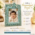 Handcarved Wooden Photo Frame-Teal Gold
