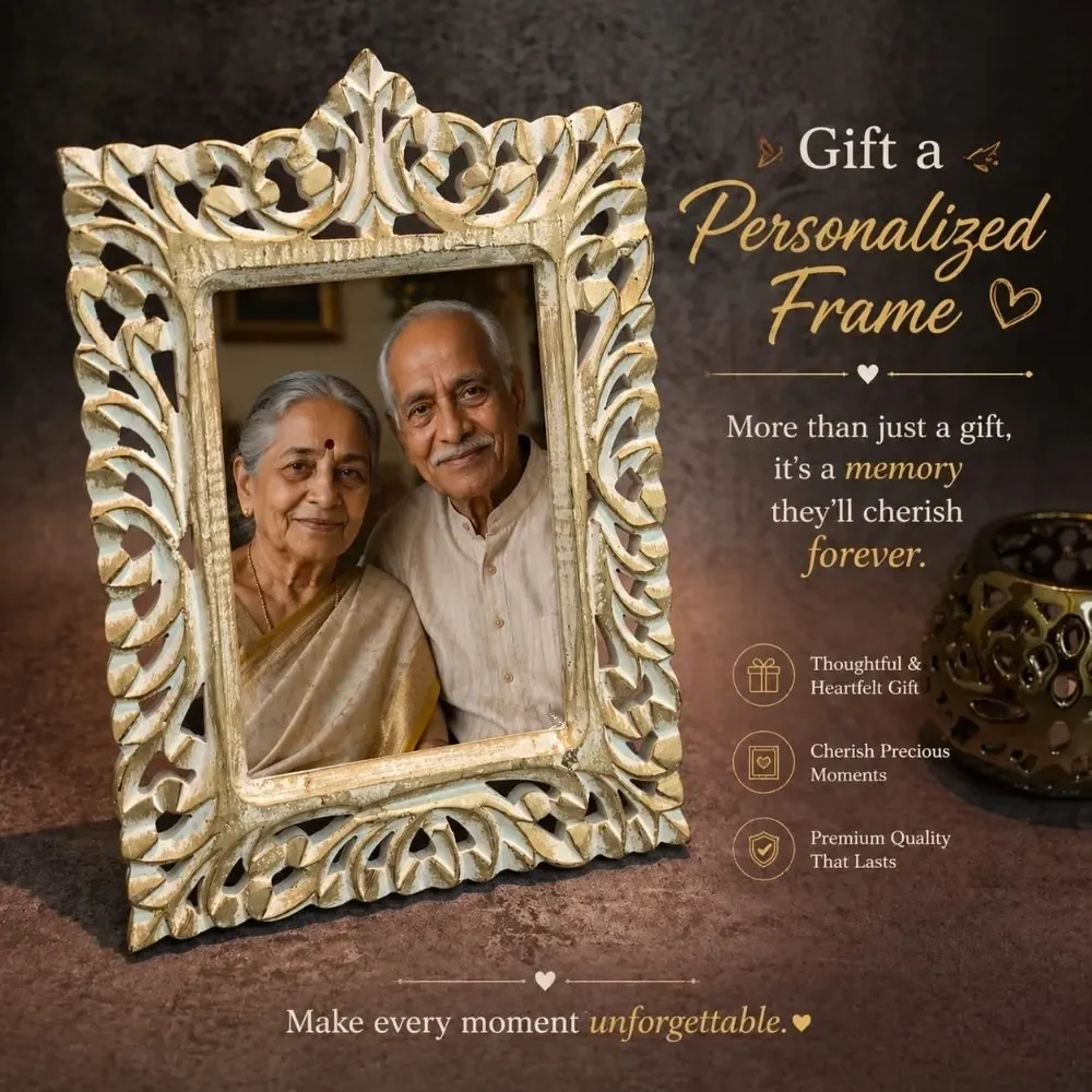 Vs-Art-Artelier-Handcarved-Wooden-Photo-Frame-1 Handcarved Wooden Photo Frame-White Gold - Image 1