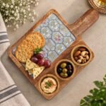 Blue Heritage Wooden Platter with 3 Dip Bowls - Image 2