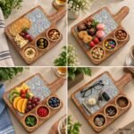 Blue Heritage Wooden Platter with 3 Dip Bowls - Image 3