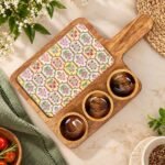 Meher Blossom Wooden Platter with 3 Dip Bowls